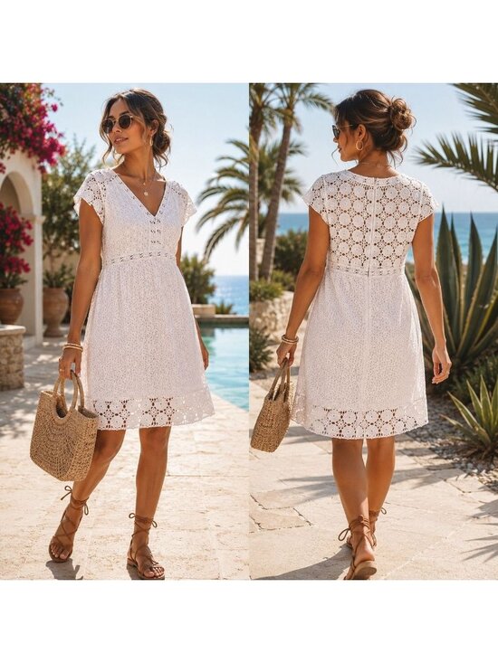 Calypso St Barth Dresses & Skirts - Calypso St Barth Women Sz M Dress LWD White Eyelet Crochet Lace Boho Resort